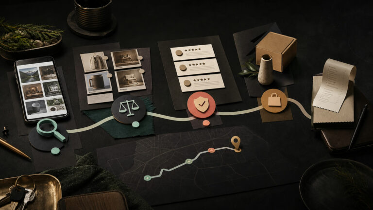 An editorial customer-decision map connecting digital discovery, comparison, reviews, trust, and purchase